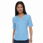 Petite Croft & Barrow&reg; Splitneck Button-tab Tee, Women's, Size: M Petite, Light Blue