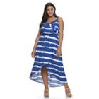 Design 365, Plus Size Tie-dye Faux-wrap Dress, Women's, Size: 1xl, Brt Blue
