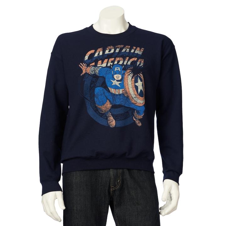 Captain America Sweatshirt - Men, Size: Xl, Blue (navy)