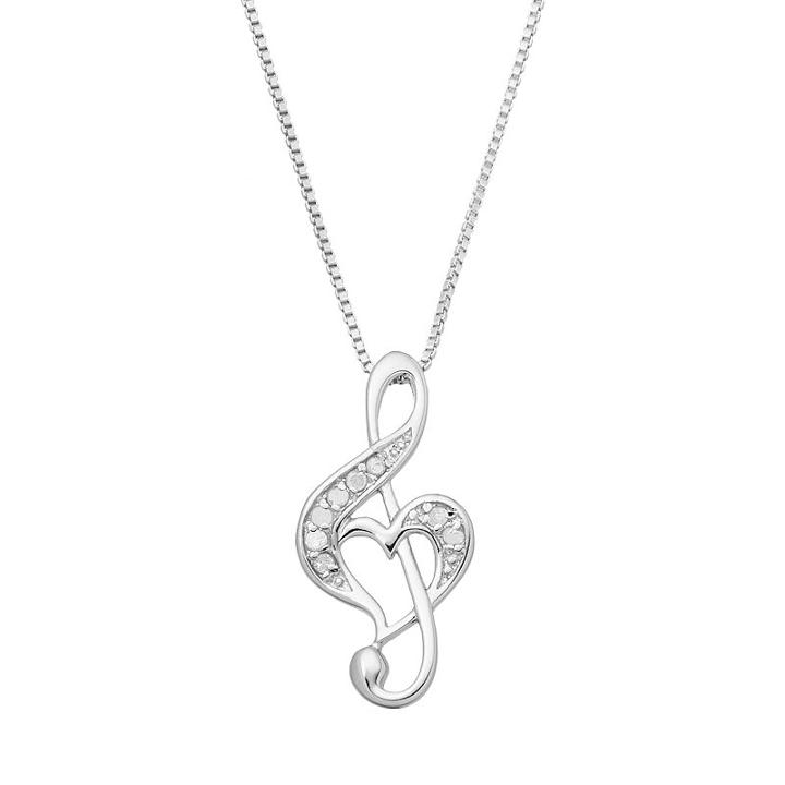 Diamond Classics Sterling Silver 1/10 Carat T.w. Diamond Treble Clef Pendant, Women's, Size: 18, White