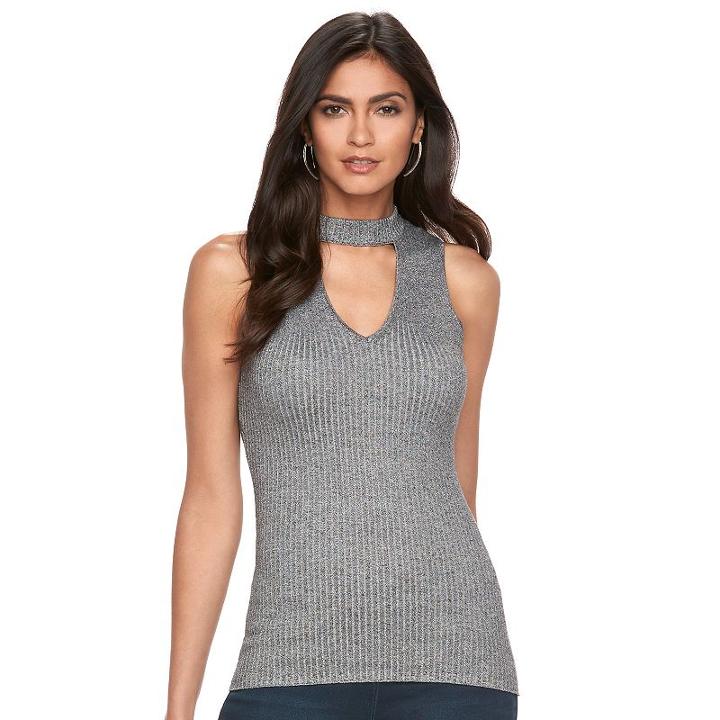 Women's Jennifer Lopez Choker Neck Ribbed Tank, Size: Medium, Gray Marled