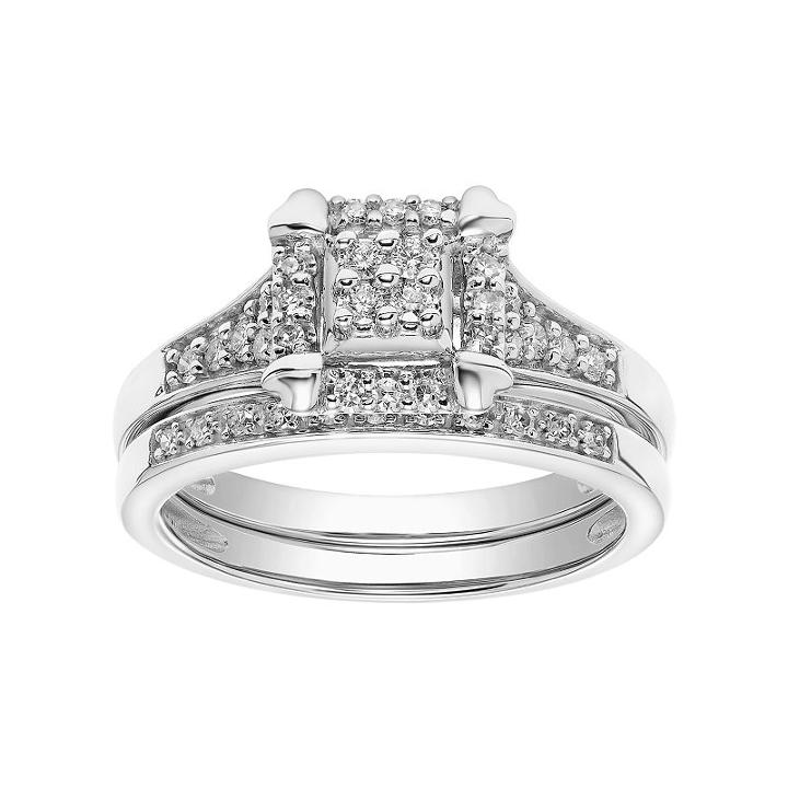 Cherish Always 10k White Gold 1/3 Carat T.w. Square Cluster Engagement Ring Set, Women's, Size: 7