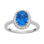 Rebecca Sloane Blue Obsidian & Cubic Zirconia Platinum Over Silver Halo Ring, Women's, Size: 8