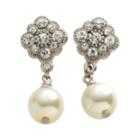 1928 Silver-tone Simulated Crystal And Simulated Pearl Drop Earrings, White