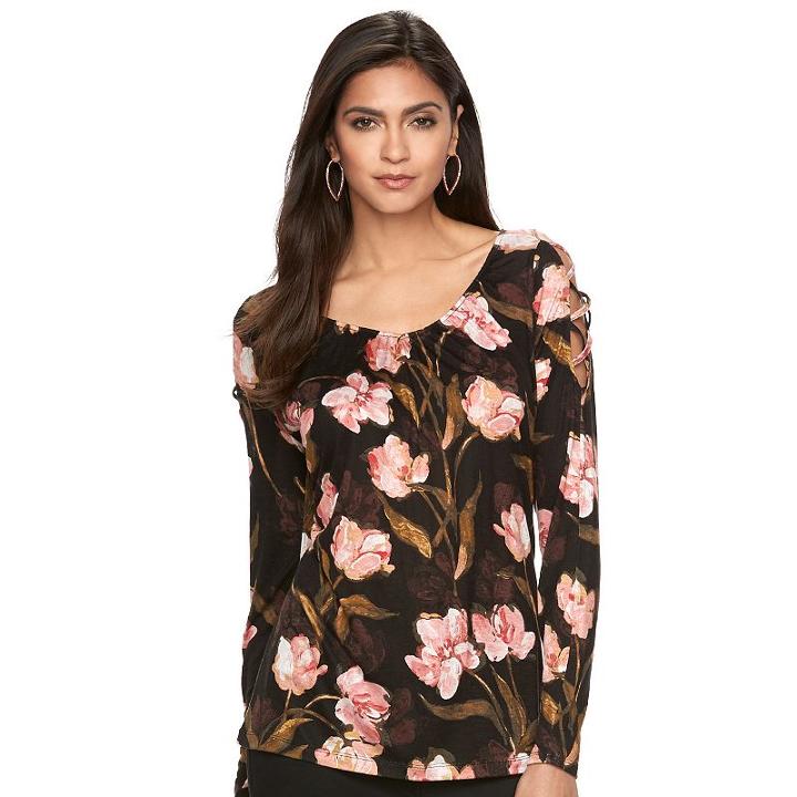Women's Jennifer Lopez Floral Tee, Size: Xs, Black