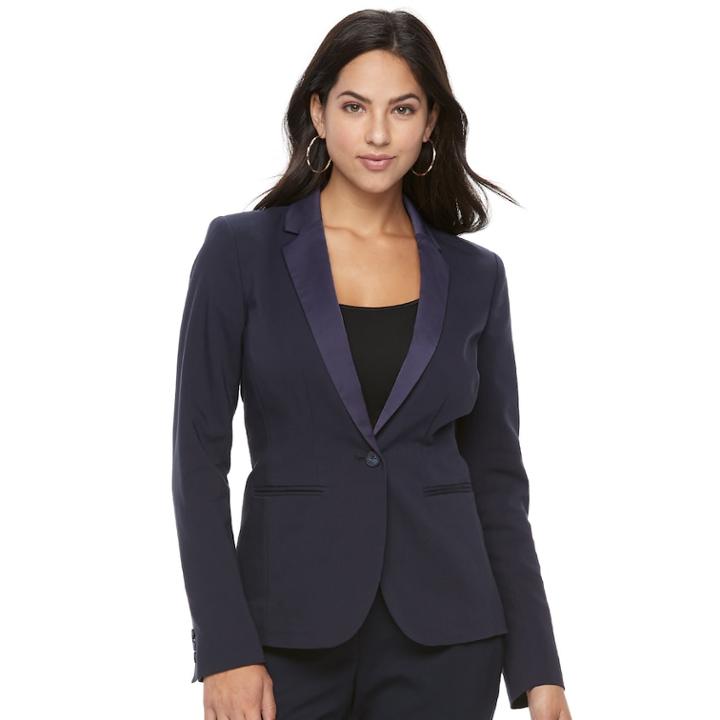 Women's Apt. 9&reg; Torie Satin Collar Blazer, Size: 2, Blue (navy)