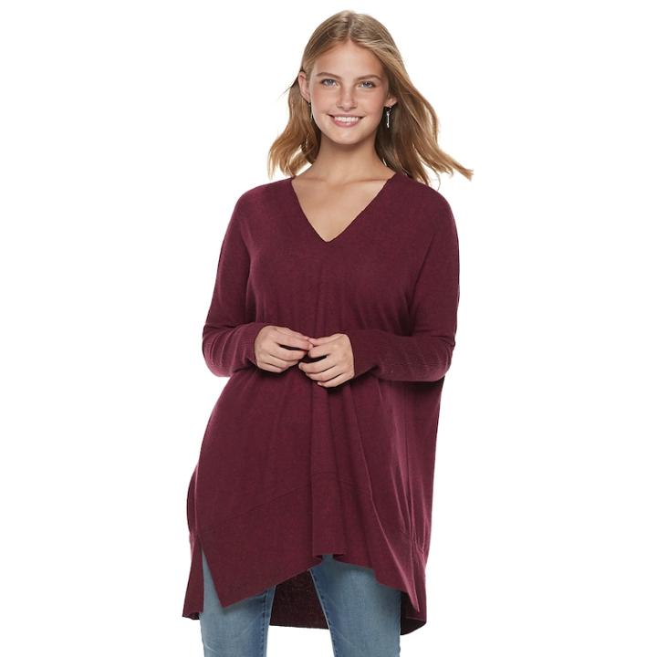 Juniors' Miss Chievous V-neck Long Sleeve Tunic, Teens, Size: Xs, Dark Red