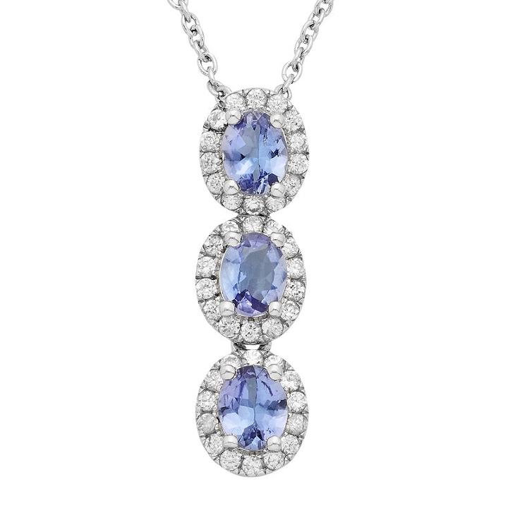 Sterling Silver Tanzanite & White Zircon Oval Halo 3-stone Pendant, Women's, Size: 18, Blue