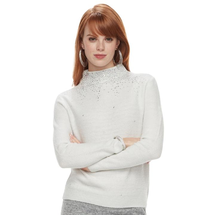 Women's Juicy Couture Bedazzled Funnel Neck Sweater, Size: Xs, Natural