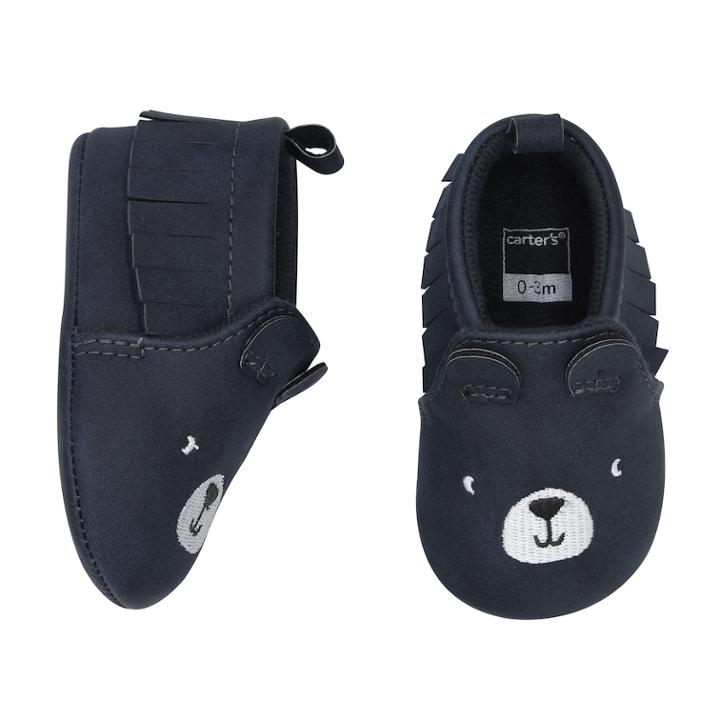 Baby Boy Carter's Bear Moccasin Crib Shoes, Size: 0-3 Months, Grey