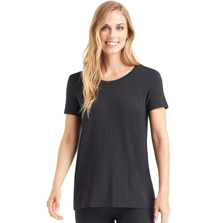 Women's Cuddl Duds Softwear Tee, Size: Large, Black