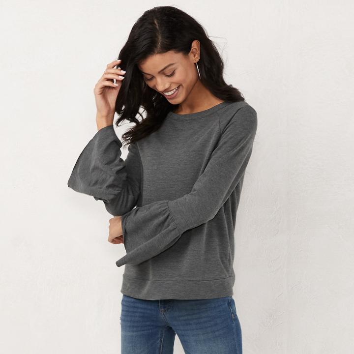 Women's Lc Lauren Conrad Weekend Bell-sleeve Sweatshirt, Size: Medium, Med Grey