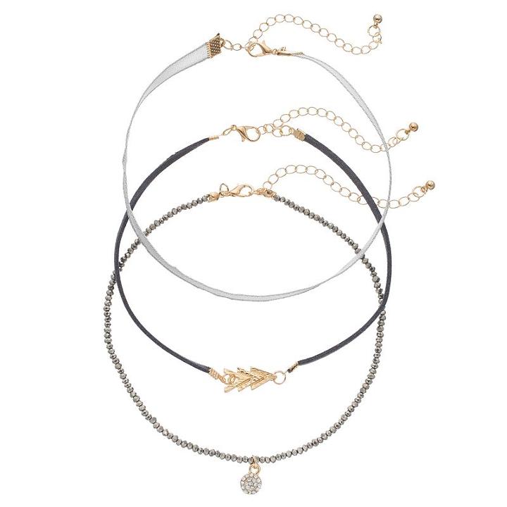 Gs By Gemma Simone Chevron & Beaded Choker Necklace Set, Women's, Size: 12.5, Multicolor