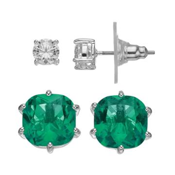 City Rox Cubic Zirconia Stud Earring Set, Women's, Green