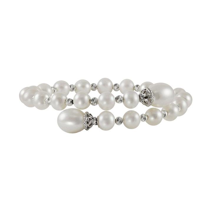 Pearlustre By Imperial Sterling Silver Freshwater Cultured Pearl Bead Cuff Bracelet, Women's, Size: 7.5, White