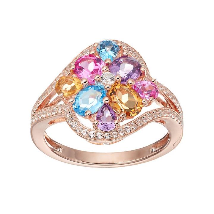 Sterling Silver Gemstone Oval Ring, Women's, Size: 7, Multicolor