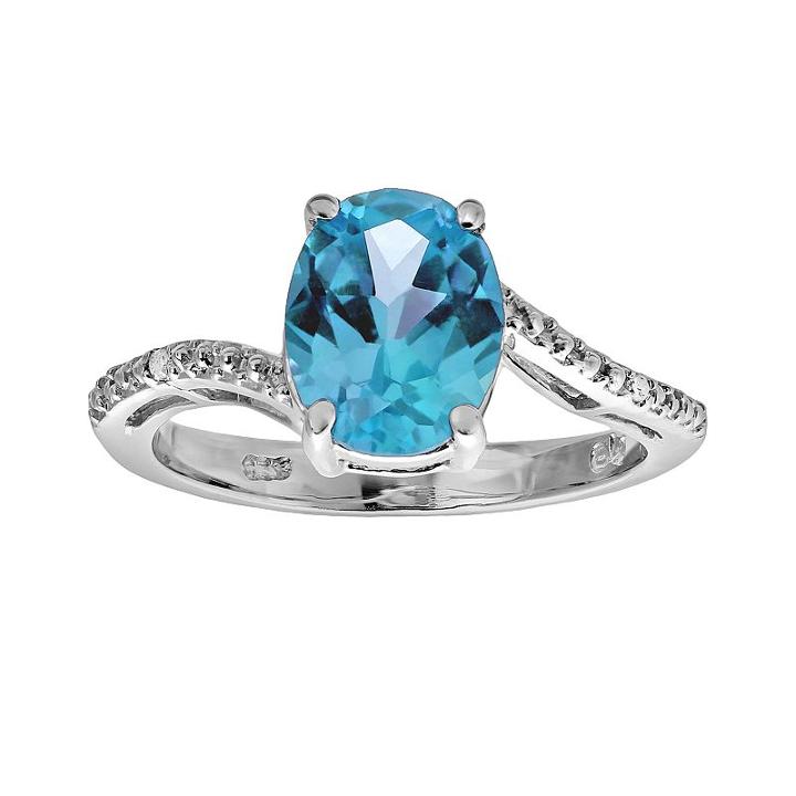 Sterling Silver Blue Topaz And Diamond Accent Oval Ring, Women's, Size: 6