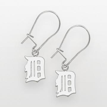 Logoart Detroit Tigers Sterling Silver Logo Drop Earrings, Women's, Grey