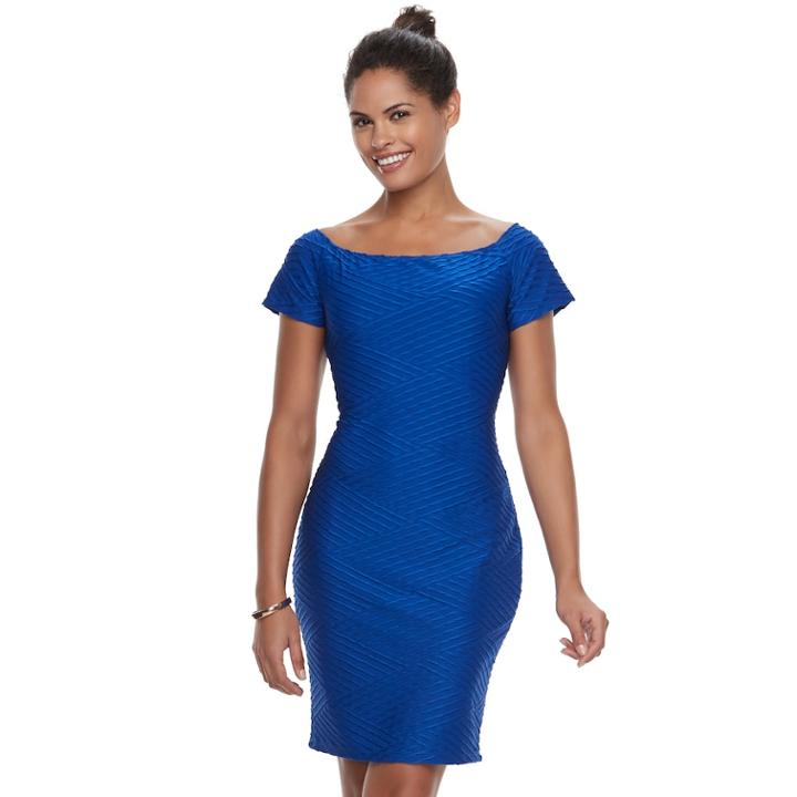 Women's Double Click Textured Sheath Dress, Size: Large, Dark Blue