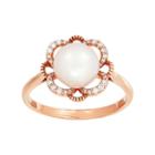10k Rose Gold Freshwater Cultured Pearl & 1/10 Carat T.w. Diamond Flower Ring, Women's, Size: 7, White