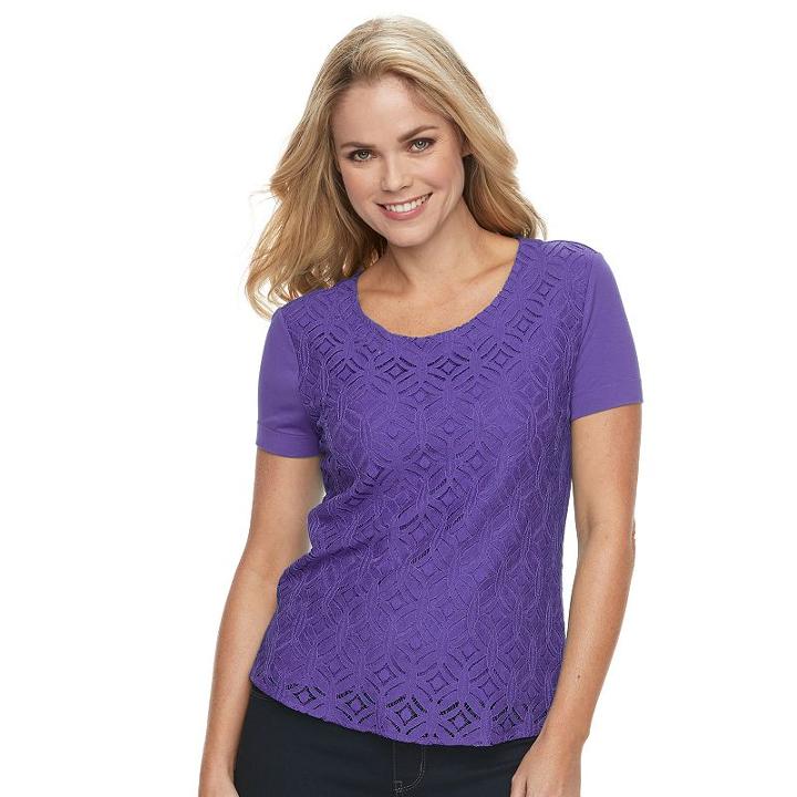 Petite Croft & Barrow&reg; Lace Tee, Women's, Size: S Petite, Purple