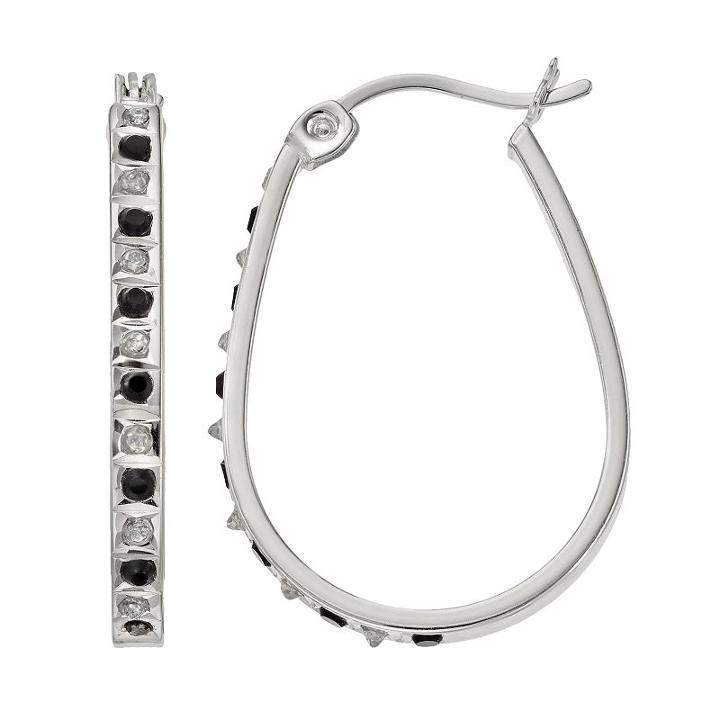 Diamond Mystique Platinum Over Silver Oval Hoop Earrings, Women's, Black