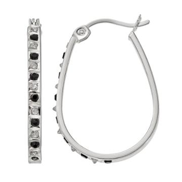 Diamond Mystique Platinum Over Silver Oval Hoop Earrings, Women's, Black