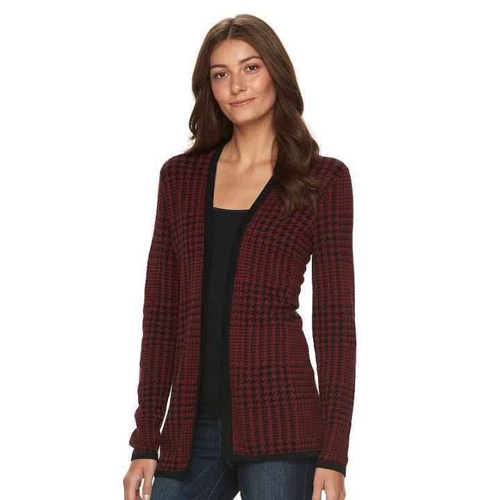 Women's Croft & Barrow&reg; Essential Print Cardigan, Size: Small, Dark Red