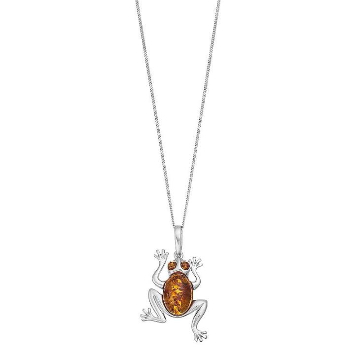 Sterling Silver Amber Frog Pendant Necklace, Women's, Size: 18, Brown