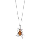 Sterling Silver Amber Frog Pendant Necklace, Women's, Size: 18, Brown