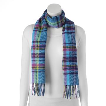 Softer Than Cashmere Chevron Plaid Fringed Oblong Scarf, Women's, Blue