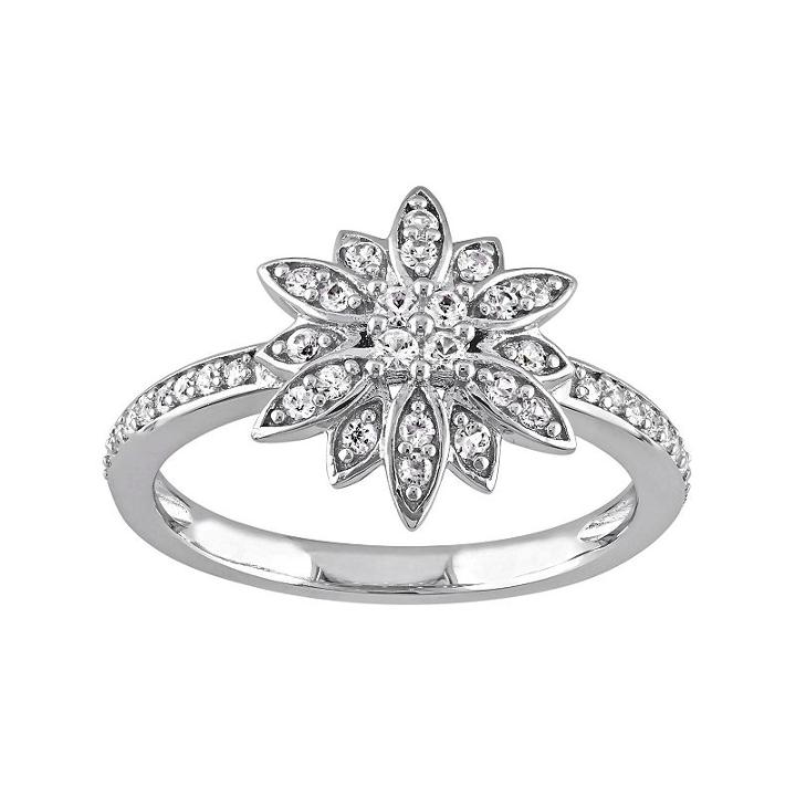 Laura Ashley Sterling Silver White Sapphire Starburst Ring, Women's, Size: 7