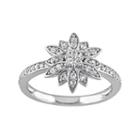 Laura Ashley Sterling Silver White Sapphire Starburst Ring, Women's, Size: 7