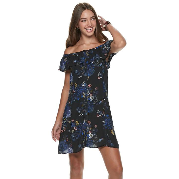 Juniors' Mudd&reg; Ruffled Off-the-shoulder Dress, Teens, Size: Medium, Black