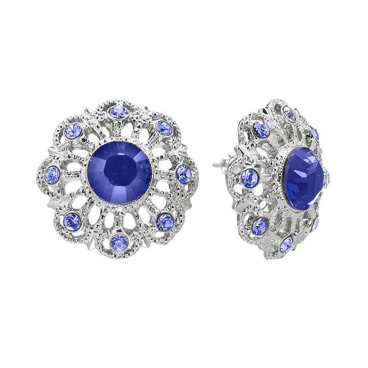 1928 Openwork Button Stud Earrings, Women's, Blue