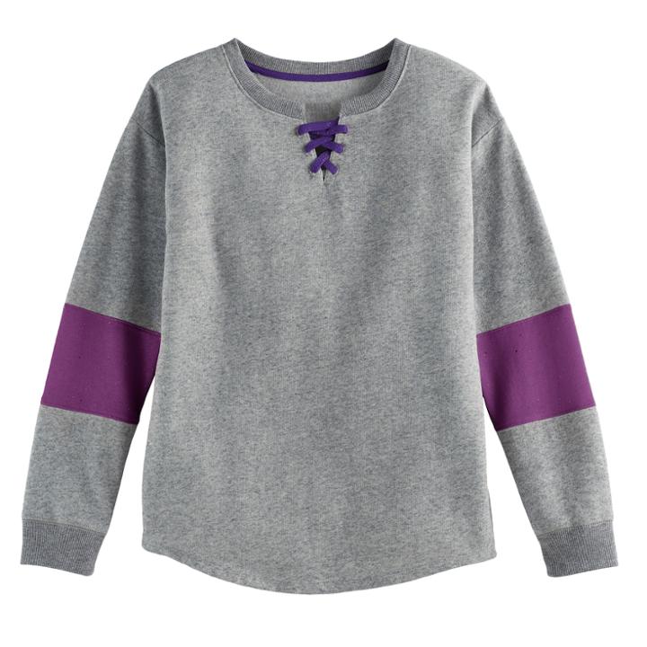 Girls 7-16 So&reg; French Terry Glitter Lace-up Pullover, Size: 12, Med Grey