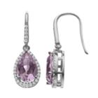 Rebecca Sloane Amethyst & Cubic Zirconia Platinum Over Silver Halo Teardrop Earrings, Women's, Purple