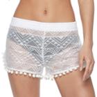 Women's Miken Crochet Pom Pom Cover-up Shorts, Size: Medium, White