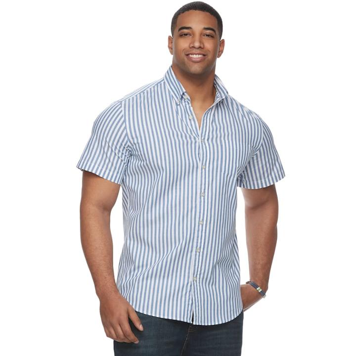 Big & Tall Sonoma Goods For Life&trade; Patterned Stretch Button-down Shirt, Men's, Size: L Tall, Blue (navy)