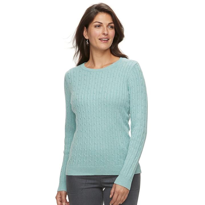 Petite Croft & Barrow&reg; Crewneck Cable-knit Sweater, Women's, Size: S Petite, Turquoise/blue (turq/aqua)