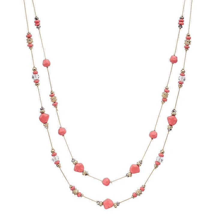 Pink Beaded Long Double Strand Station Necklace, Women's, Pink Other