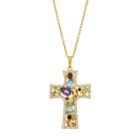 18k Gold Over Silver Gemstone Cross Pendant, Women's, Size: 18, Multicolor