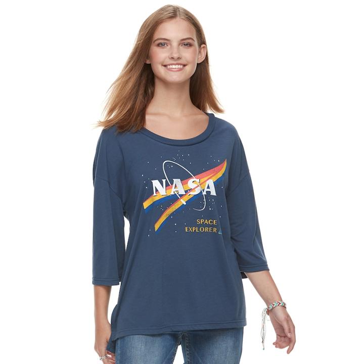 Juniors' Nasa Space Explorer Drop-shoulder Graphic Tee, Teens, Size: Xs, Blue (navy)