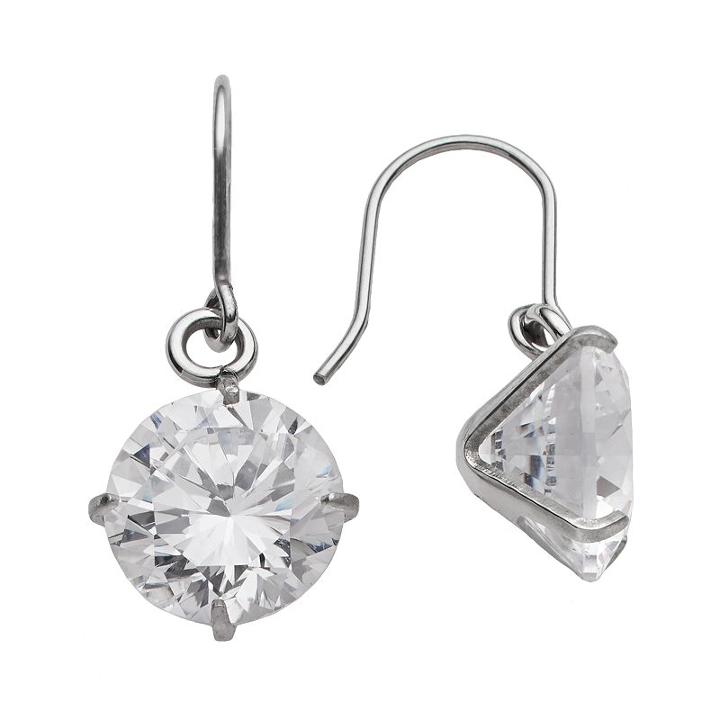 Steel City Stainless Steel Cubic Zirconia Drop Earrings, Women's, Grey