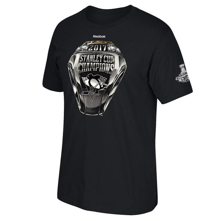 Men's Reebok Pittsburgh Penguins 2017 Stanley Cup Champions Ring Tee, Size: Small, Black