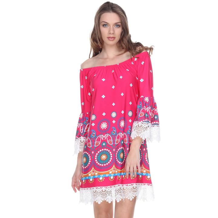 Women's White Mark Scroll Off-the-shoulder Dress, Size: Xl, Pink