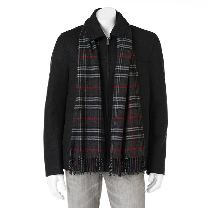 Men's Dockers Wool-blend Open-bottom Jacket With Scarf, Size: Xl, Black