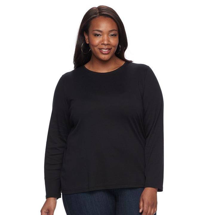Plus Size Croft & Barrow&reg; Crewneck Long-sleeve Tee, Women's, Size: 1xl, Black