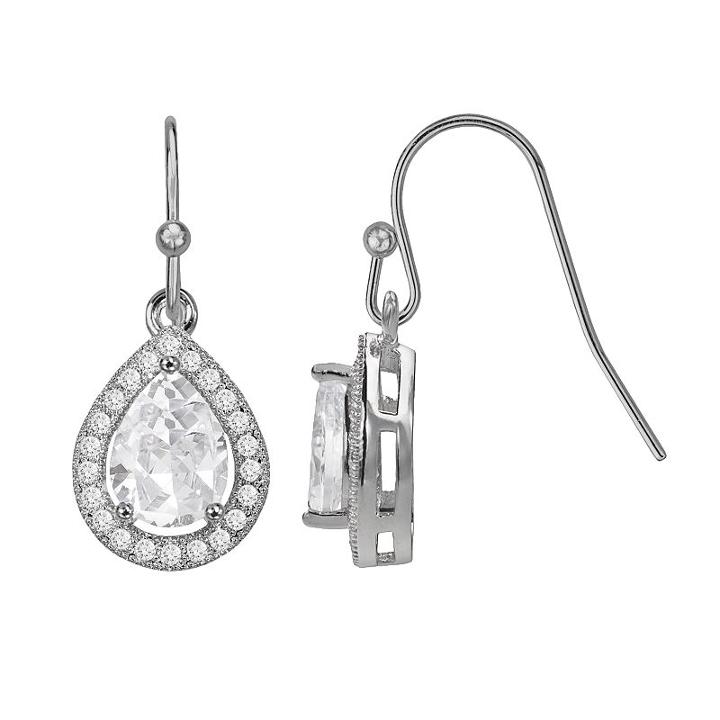 The Silver Lining Silver Plated Cubic Zirconia Teardrop Halo Earrings, Women's, White