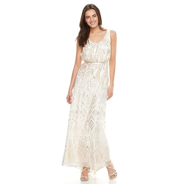 Women's Onyx Nite Geometric Blouson Evening Gown, Size: 14, Gold